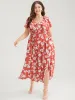 Floral Printed Ruffle Trim Pocket V Neck Split Hem Dress sold by Bloomchic