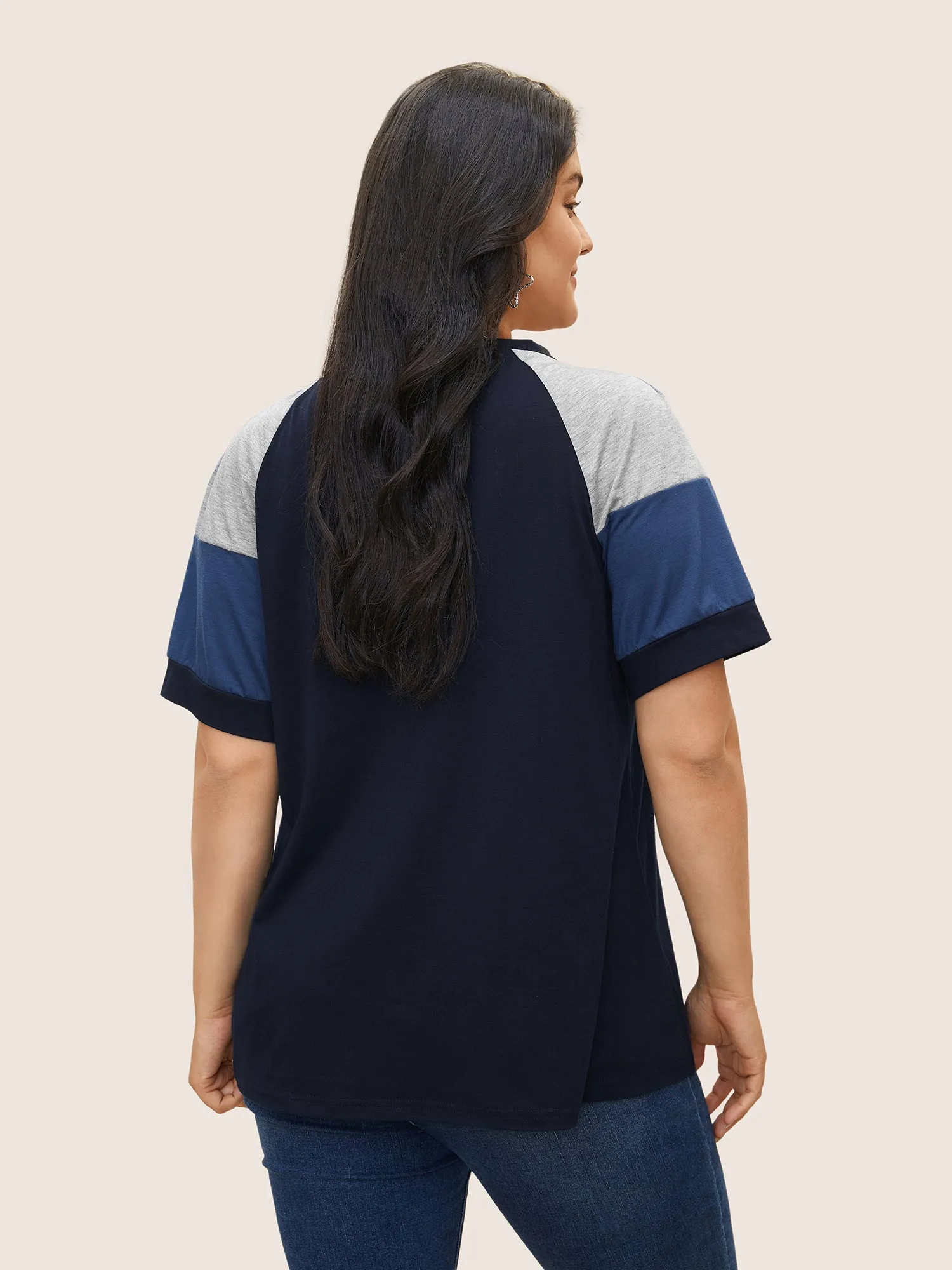 Colorblock Contrast Crew Neck Raglan Sleeve T-shirt sold by Bloomchic product image thumbnail 2