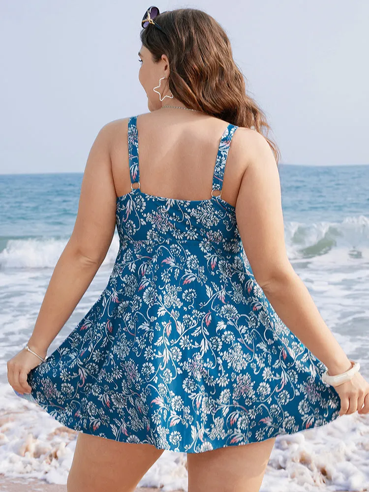 Floral Print Ruffle Hem Knot Front Ruched Swim Dress sold by Bloomchic product image thumbnail 2