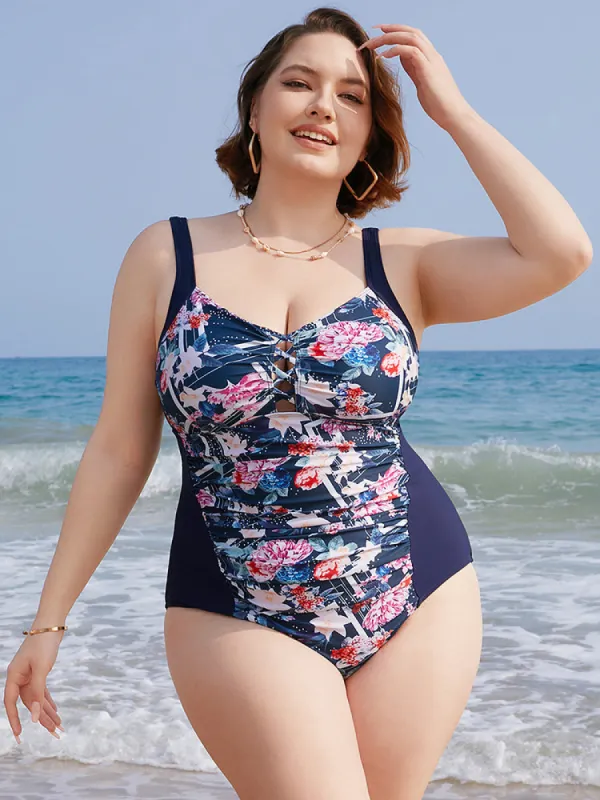 Floral Crisscross Front Ruched Sculpt Waist One Piece Swimsuit sold by Bloomchic