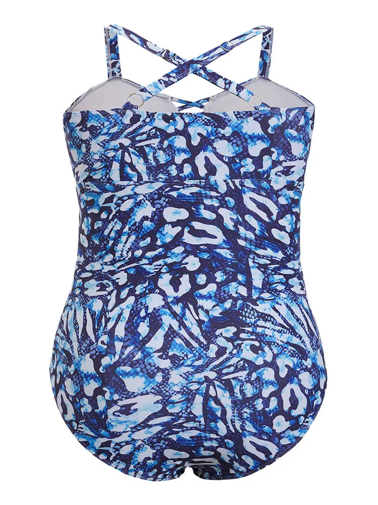 Leopard Print Ruched Crisscross Front One Piece Swimsuit sold by Bloomchic product image thumbnail 3