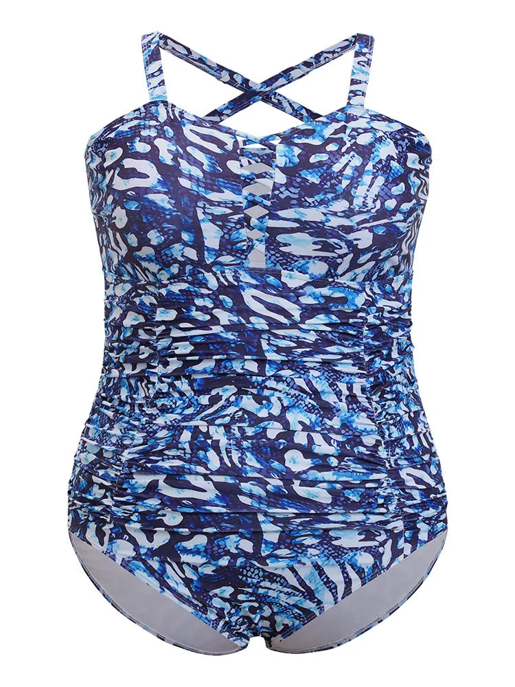 Leopard Print Ruched Crisscross Front One Piece Swimsuit sold by Bloomchic product image thumbnail 4