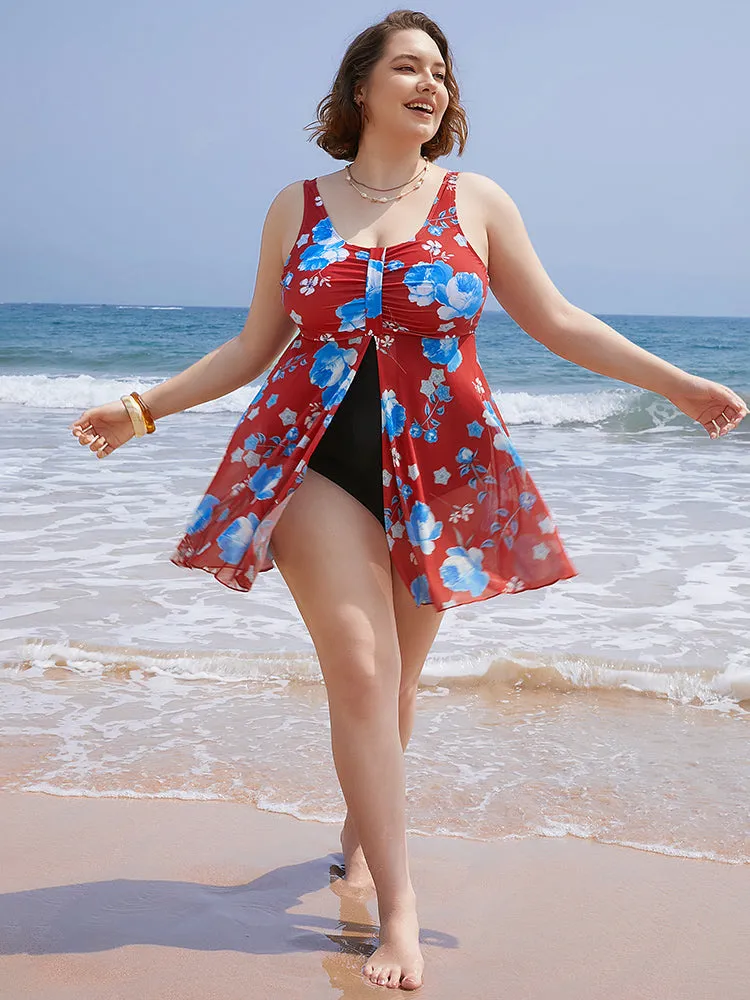 Floral Print Split Front Ruched A Line Swim Dress sold by Bloomchic product image thumbnail 5