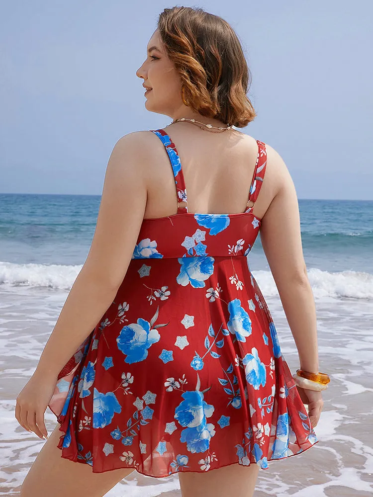 Floral Print Split Front Ruched A Line Swim Dress sold by Bloomchic product image thumbnail 2