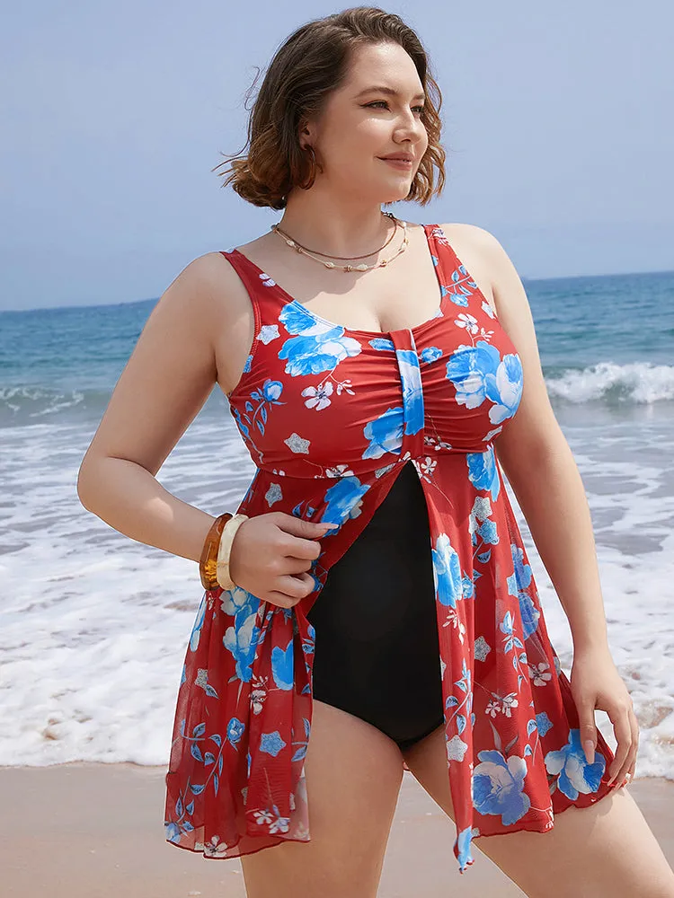 Floral Print Split Front Ruched A Line Swim Dress sold by Bloomchic product image thumbnail 3