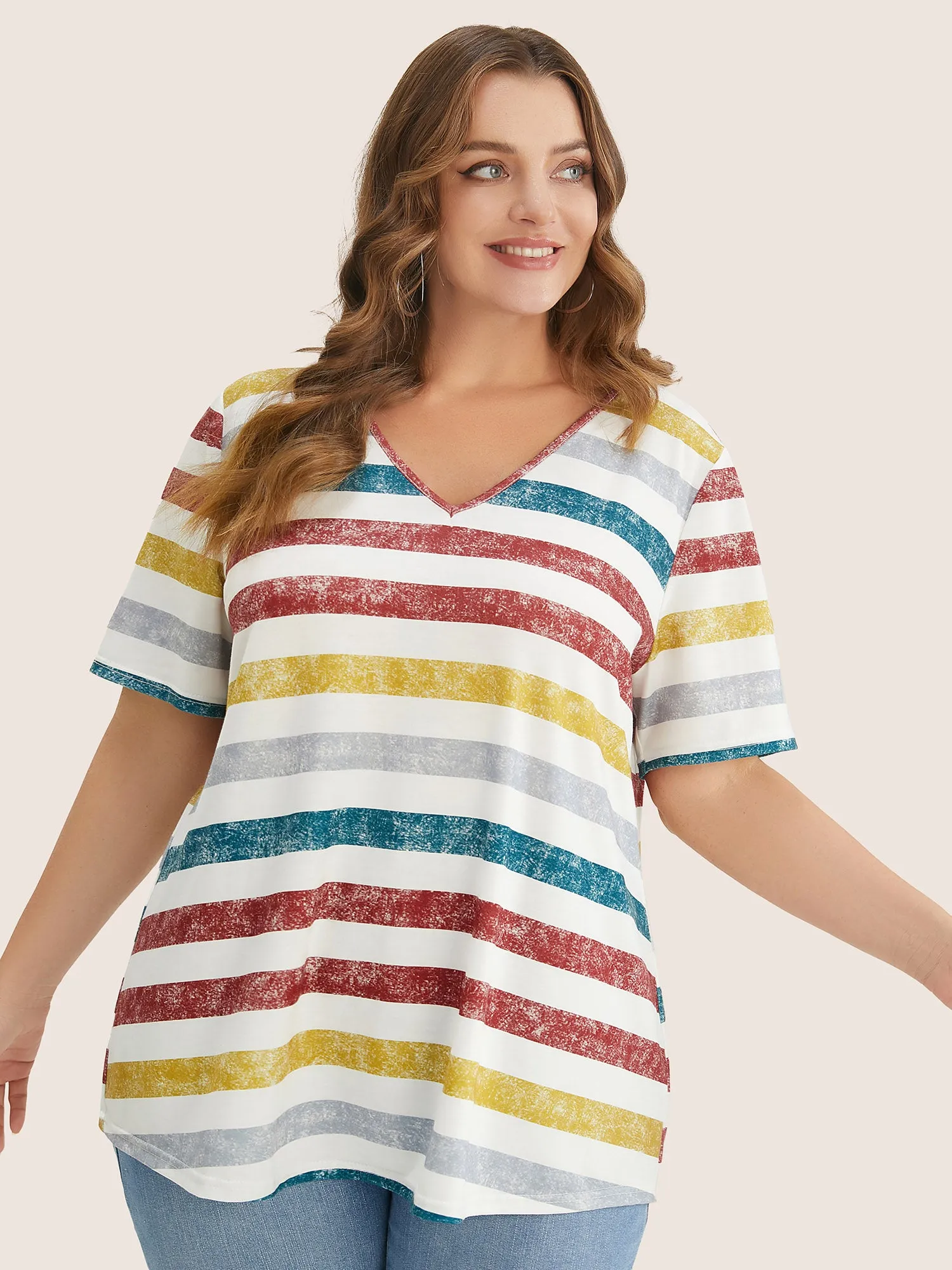 Striped Contrast V Neck T-shirt sold by Bloomchic product image thumbnail 5
