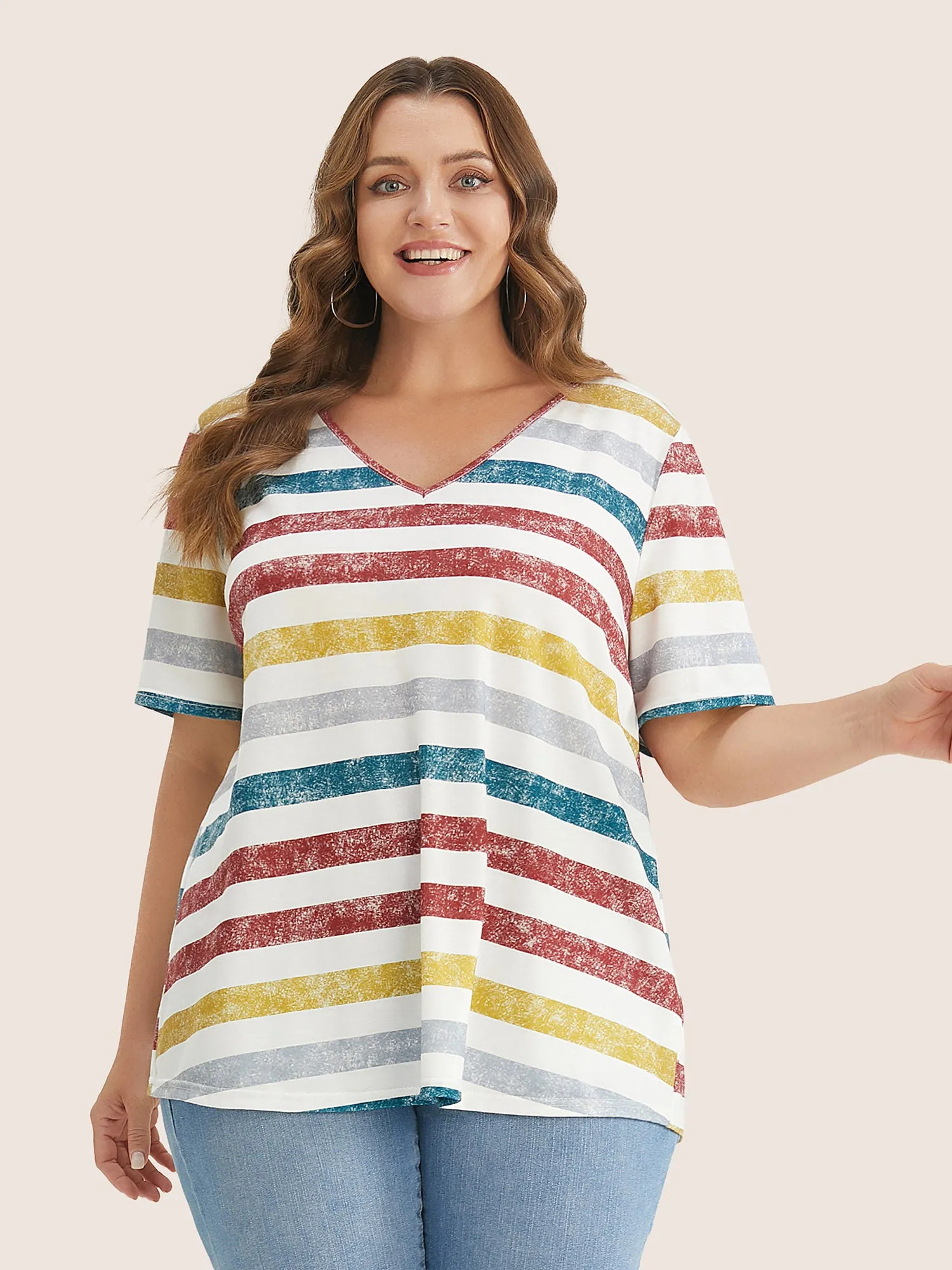 Striped Contrast V Neck T-shirt sold by Bloomchic product image thumbnail 4