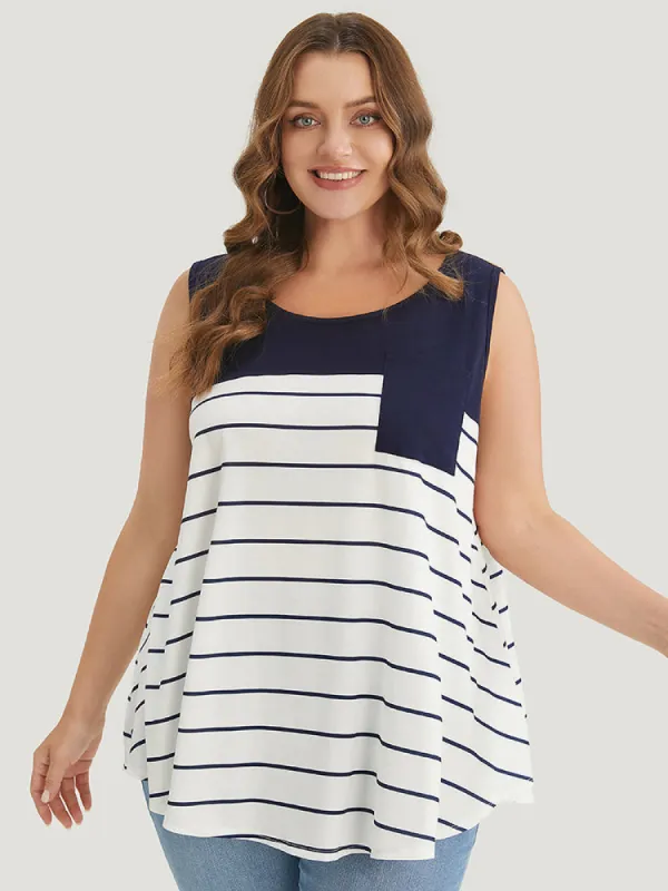 Striped Patchwork Pocket Tank Top sold by Bloomchic
