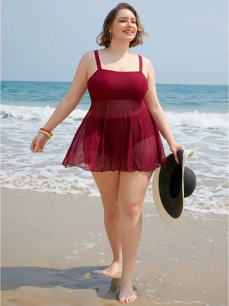 Solid Geometric Ruffles Mesh Hem Tankini Top sold by Bloomchic product image thumbnail 4