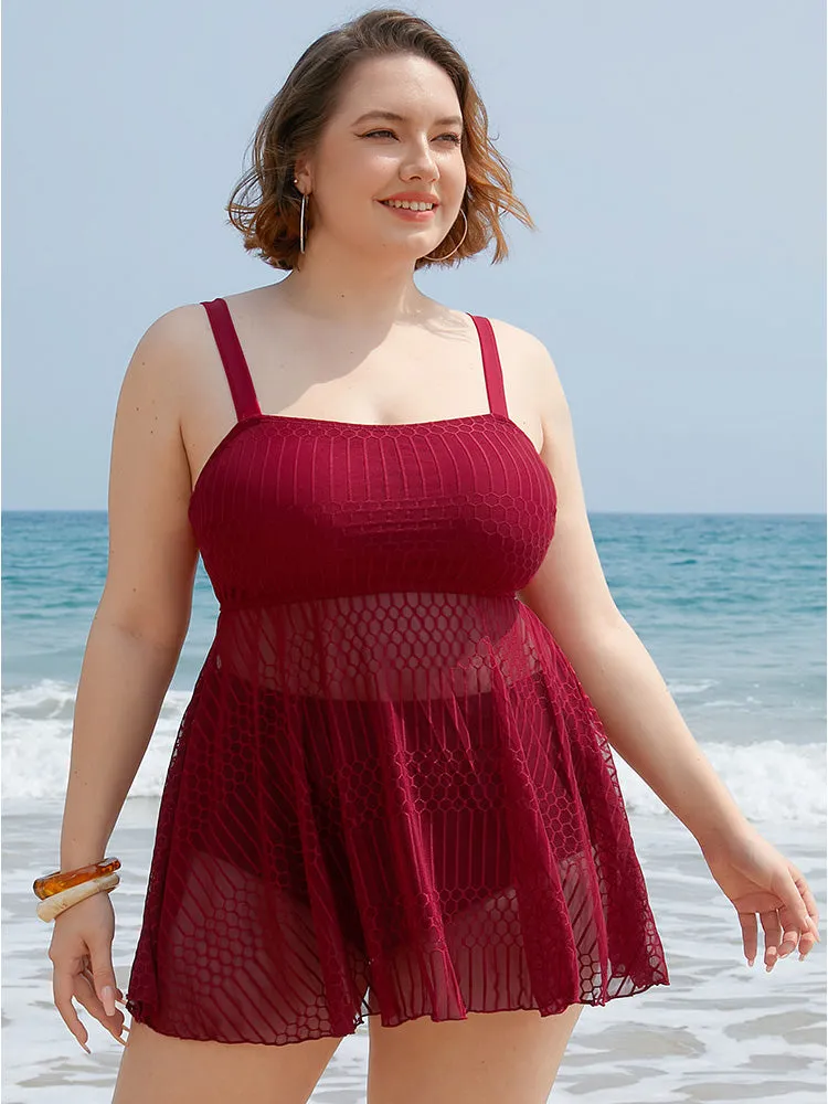 Solid Geometric Ruffles Mesh Hem Tankini Top sold by Bloomchic product image thumbnail 5