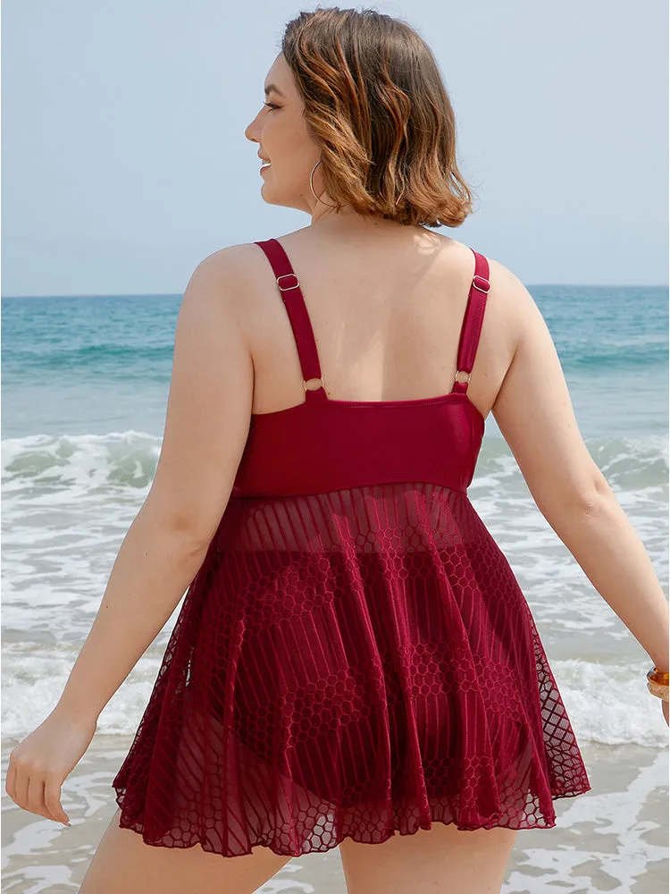 Solid Geometric Ruffles Mesh Hem Tankini Top sold by Bloomchic product image thumbnail 2