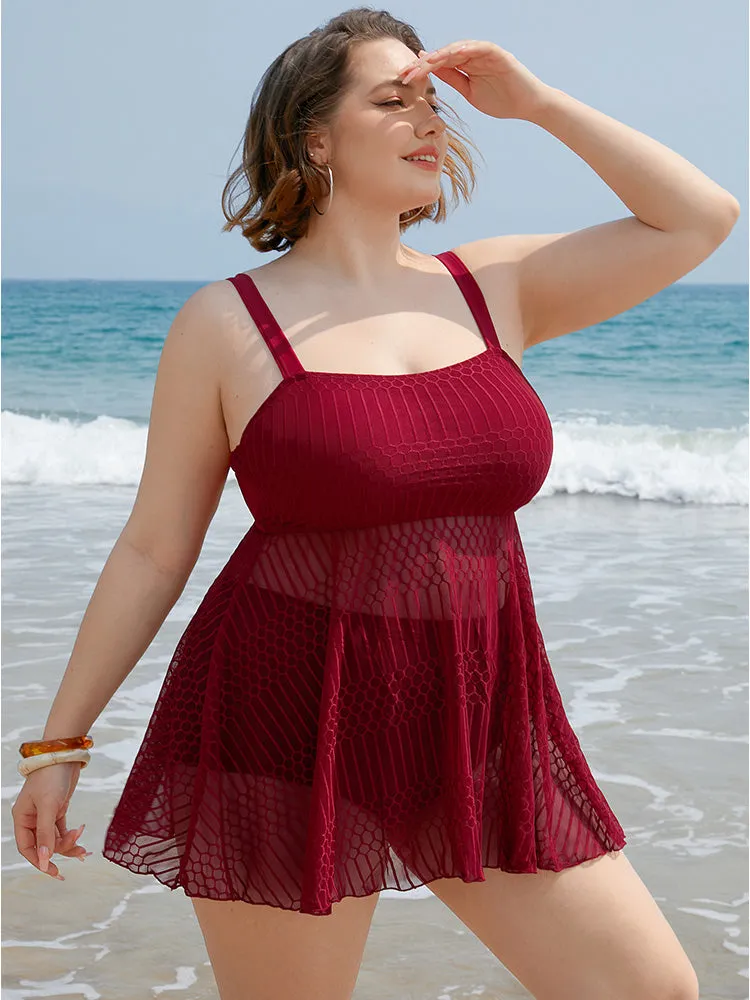 Solid Geometric Ruffles Mesh Hem Tankini Top sold by Bloomchic product image thumbnail 3