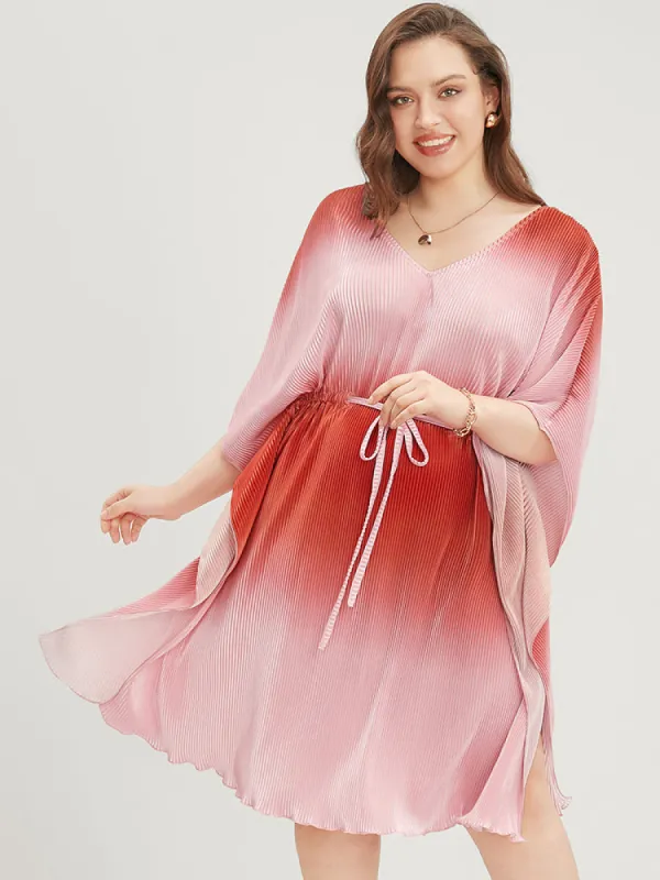 Ombre Print V Neck Drawstring Cover Up sold by Bloomchic