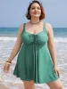 Ruched Drawstring Flutter Hem Swim Dress sold by Bloomchic