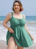 Ruched Drawstring Flutter Hem Swim Dress sold by Bloomchic