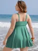 Ruched Drawstring Flutter Hem Swim Dress sold by Bloomchic