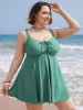 Ruched Drawstring Flutter Hem Swim Dress sold by Bloomchic