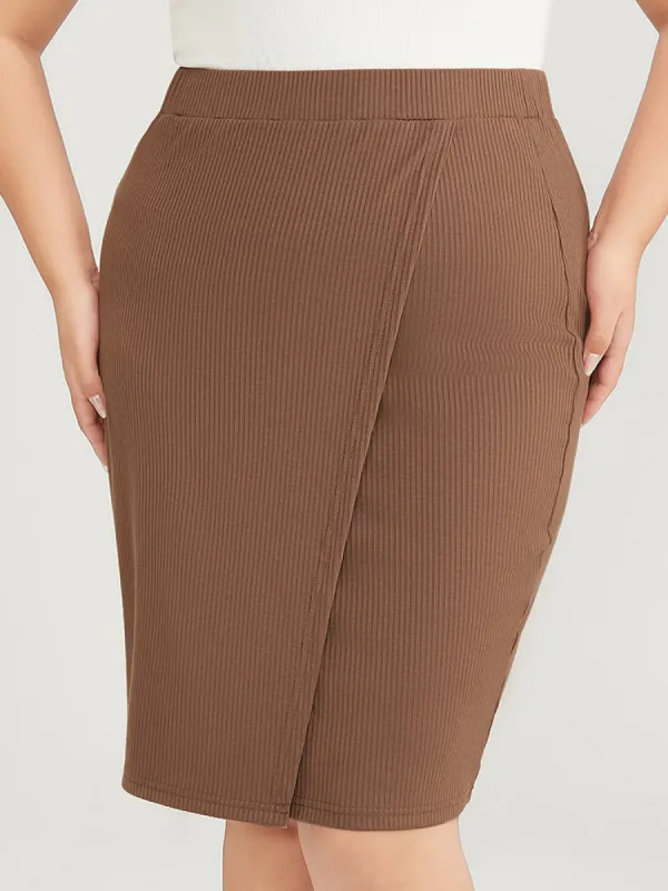 Solid Wrap Hem Elastic Waist Rib Knit Skirt sold by Bloomchic
