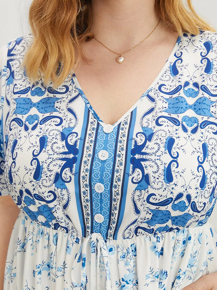 Bandana Ruffle Sleeve Button Detail Pocket Ties Up Dress sold by Bloomchic product image thumbnail 5