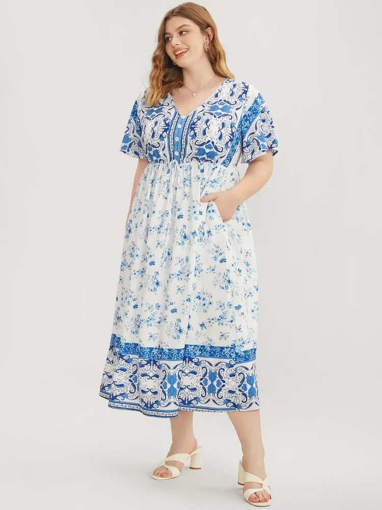 Bandana Ruffle Sleeve Button Detail Pocket Ties Up Dress sold by Bloomchic product image thumbnail 3