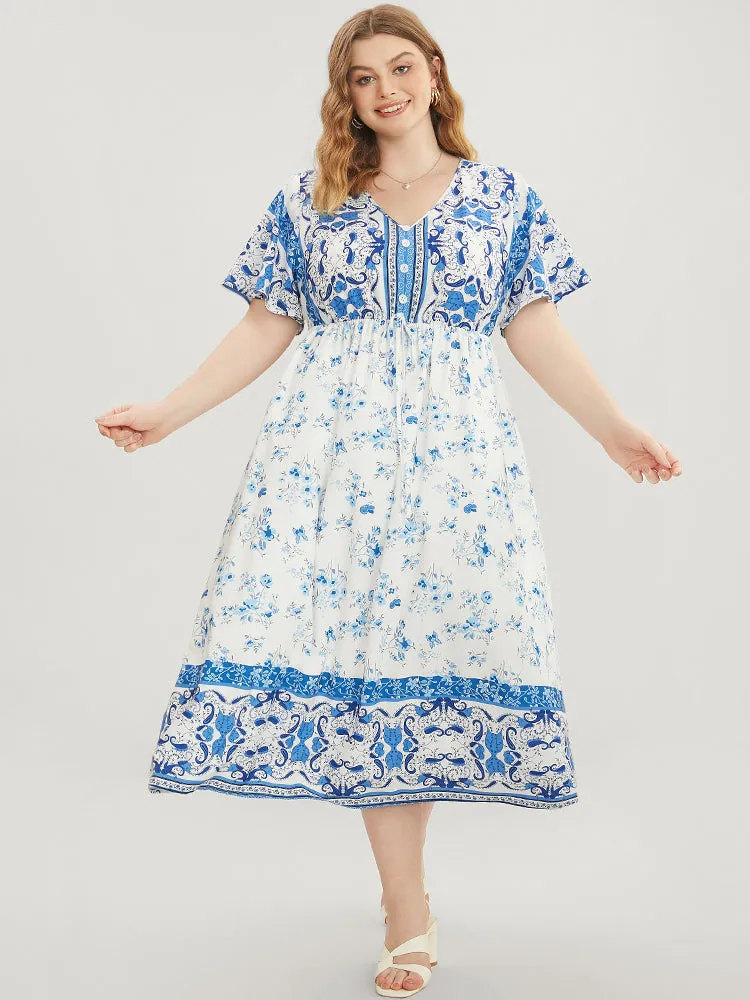 Bandana Ruffle Sleeve Button Detail Pocket Ties Up Dress sold by Bloomchic product image thumbnail 2