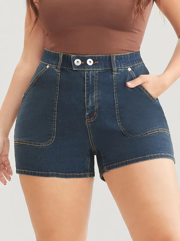Very Stretchy Dark Wash Pocket Denim Shorts sold by Bloomchic