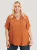 Solid Notched Pleated Mesh Raglan Sleeve Blouse sold by Bloomchic