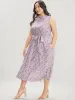 Ditsy Floral Keyhole Pocket Belted Mock Neck Ruffles Dress sold by Bloomchic