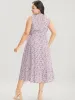 Ditsy Floral Keyhole Pocket Belted Mock Neck Ruffles Dress sold by Bloomchic