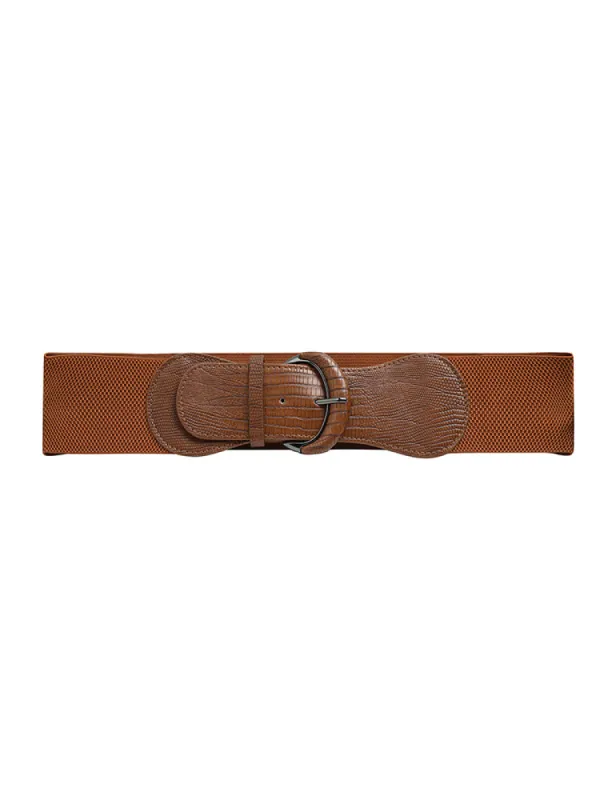 Crocodile Embossed Geo Buckle Elastic Belt sold by Bloomchic