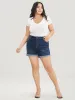 Moderately Stretchy High Rise Dark Wash Roll Hem Denim Shorts sold by Bloomchic