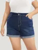 Moderately Stretchy High Rise Dark Wash Roll Hem Denim Shorts sold by Bloomchic