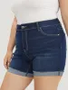 Moderately Stretchy High Rise Dark Wash Roll Hem Denim Shorts sold by Bloomchic