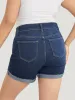 Moderately Stretchy High Rise Dark Wash Roll Hem Denim Shorts sold by Bloomchic