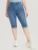 Slightly Stretchy High Rise Dark Wash Roll Hem Knee Denim Shorts sold by Bloomchic