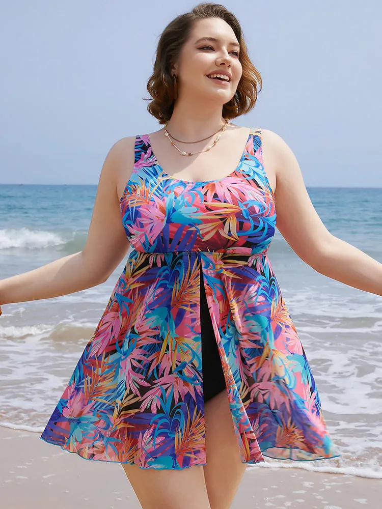 Tropical Print Ruffles Split Front Swim Dress sold by Bloomchic product image thumbnail 4