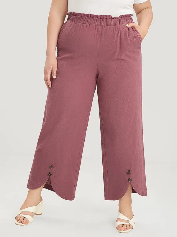 Plain Paperbag Waist Asymmetrical Hem Pocket Button Detail Pants sold by Bloomchic