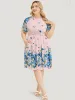 Floral & Butterfly Print Pocket Shirred Mock Neck Ruffles Dress sold by Bloomchic