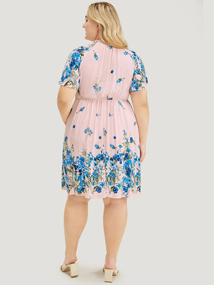 Floral & Butterfly Print Pocket Shirred Mock Neck Ruffles Dress sold by Bloomchic product image thumbnail 4