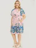 Floral & Butterfly Print Pocket Shirred Mock Neck Ruffles Dress sold by Bloomchic