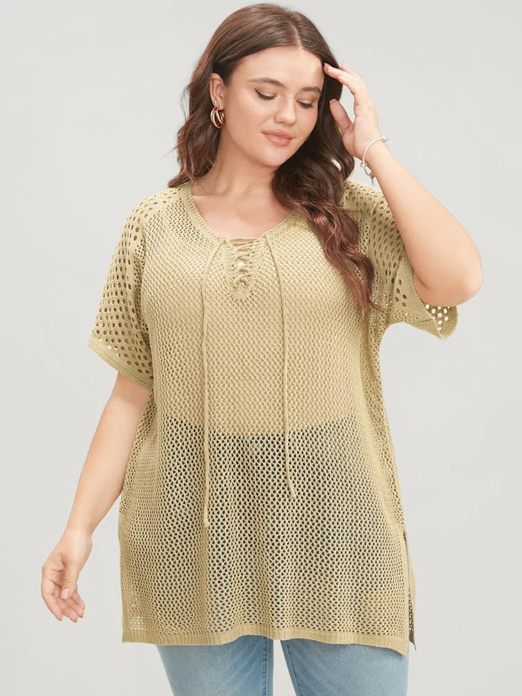 Plain Split Cut Out Lace Up Knit Top sold by Bloomchic product image thumbnail 4