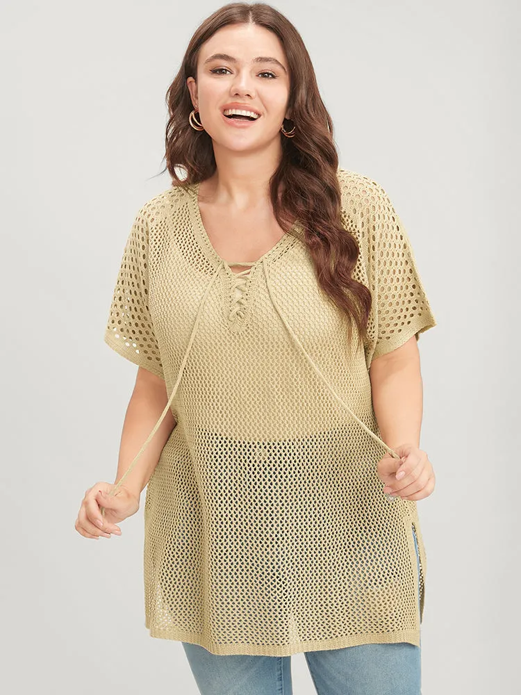 Plain Split Cut Out Lace Up Knit Top sold by Bloomchic