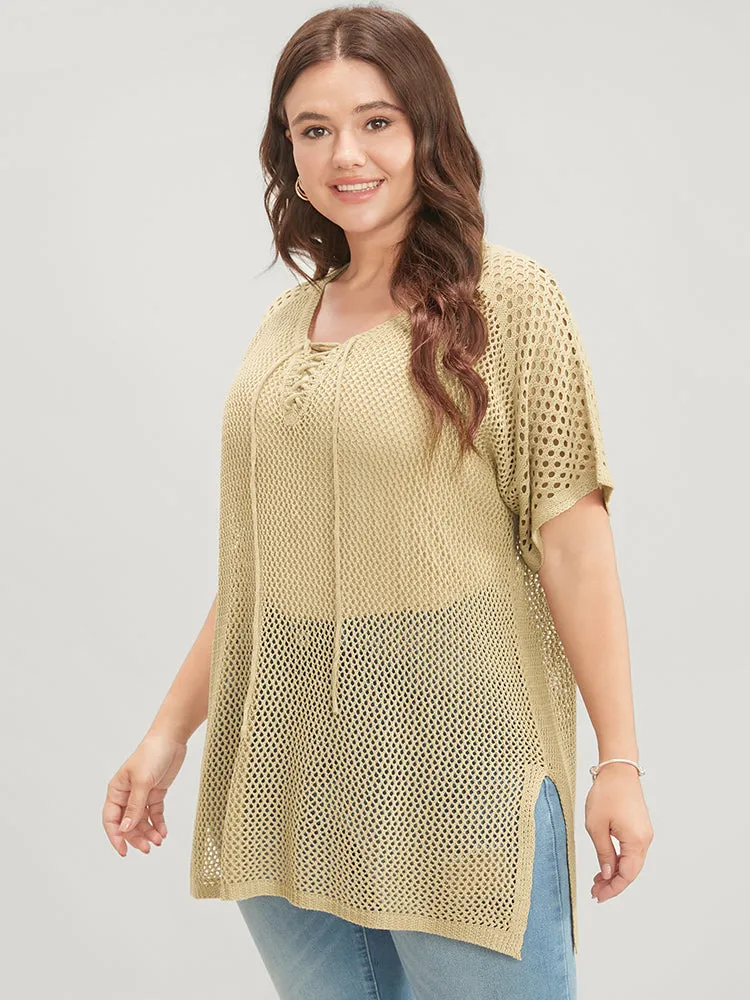 Plain Split Cut Out Lace Up Knit Top sold by Bloomchic product image thumbnail 3