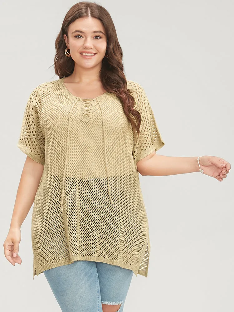 Plain Split Cut Out Lace Up Knit Top sold by Bloomchic product image thumbnail 2