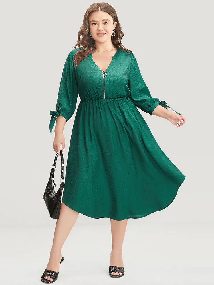 Solid Pocket Knot Sleeve Half Zipper Arc Hem Dress sold by Bloomchic product image thumbnail 2