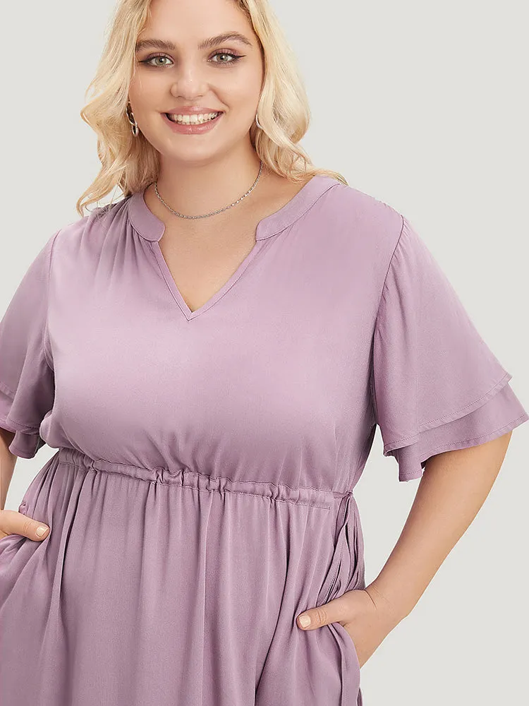 Solid V Neck Ruffle Tiered Sleeve Pocket Drawstring Dress sold by Bloomchic product image thumbnail 5