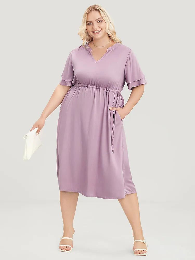Solid V Neck Ruffle Tiered Sleeve Pocket Drawstring Dress sold by Bloomchic product image thumbnail 2