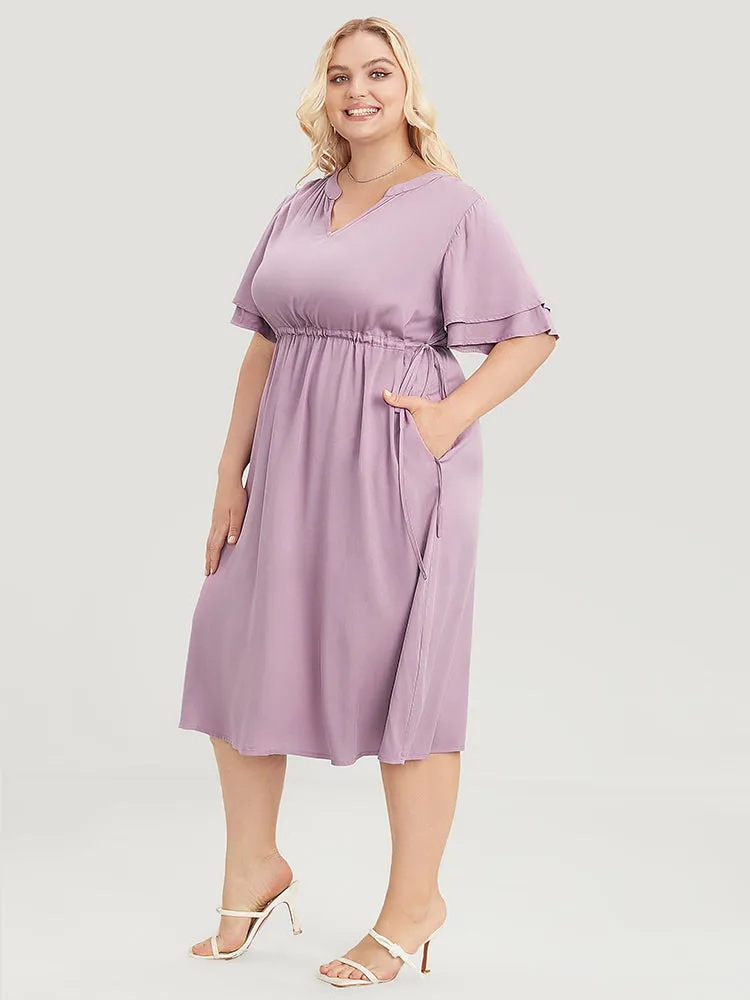 Solid V Neck Ruffle Tiered Sleeve Pocket Drawstring Dress sold by Bloomchic product image thumbnail 4
