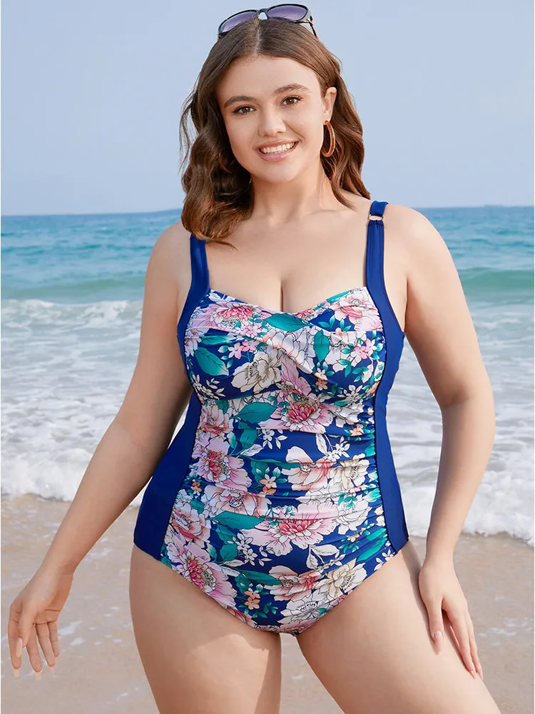 Floral Ruched Crossover Front Sculpt Waist One Piece Swimsuit sold by Bloomchic