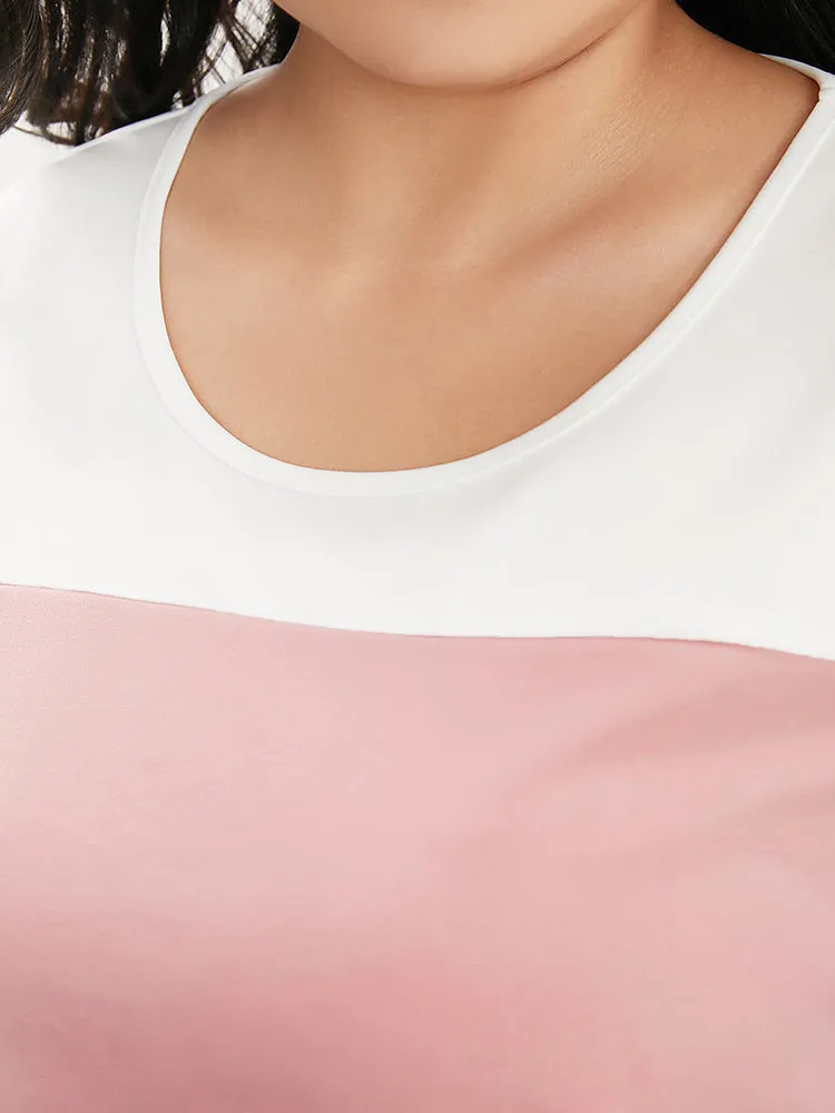 Colorblock Contrast Scalloped Trim Laser Cut Crew Neck T-shirt sold by Bloomchic product image thumbnail 4